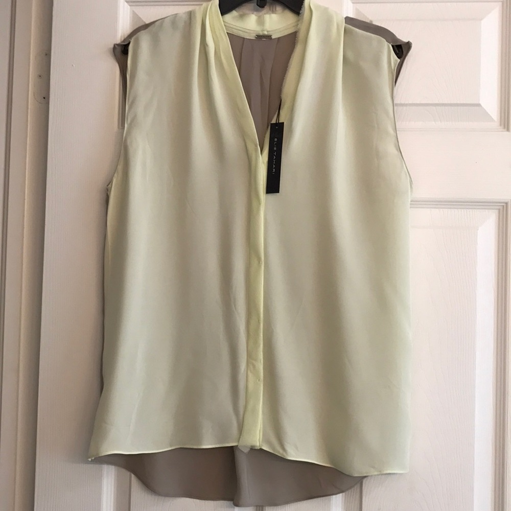 SALE✅$228 ELIE TAHARI CITRON/GREY SILK TOP